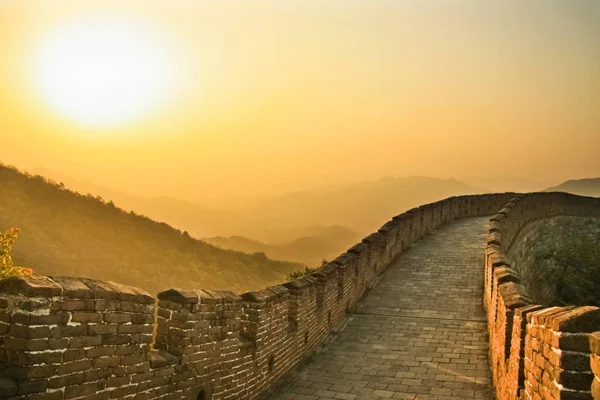 Sunset Great Wall China Air Saturated Smog Red Sunset — Stock Photo, Image