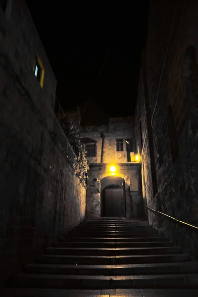 The streets of the old city of Jerusalem at nigh