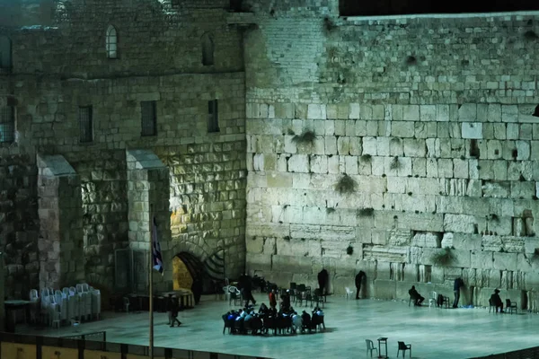 Muro Del Pianto Gerusalemme Notte Incontro Adoratori Nel Cerchio Muro — Foto Stock