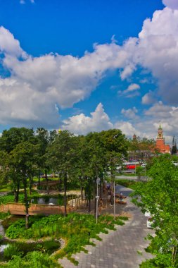 Moskova Kremlin Zaryad'e Park. Rusya, Moskova Kremlin yükselişi Basil Katedrali.