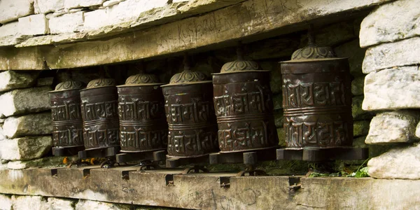 Koła Modlitwy Trekking Bazy Annapurna Camp Nepal — Zdjęcie stockowe