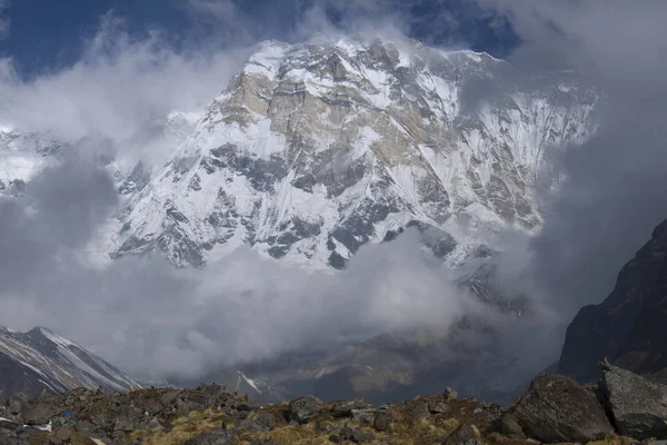 Snowy Południowej Ścianie Szczyt Annapurna Osiem Tysięcznej Trekking Bazy Annapurna — Zdjęcie stockowe