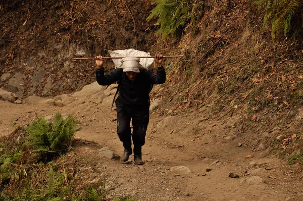 Nepáli Hordárok Csomagmegőrzők Sherpas Annapurna Base Camp Nepál Trekking — Stock Fotó