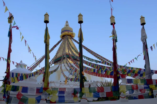 Grote Boeddhistische Stoepa Kathmandu Vlaggen — Stockfoto