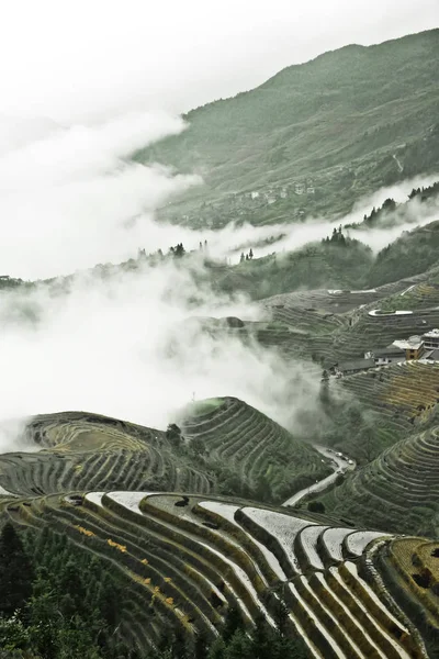 Paisaje Brumoso Paisaje Otoñal Brumoso Con Terrazas Arroz China Yangshuo —  Fotos de Stock