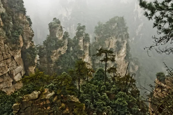Rocky Cliffs Fog Sheer Cliffs China Zhangjiajie National Forest Park — Stock Photo, Image
