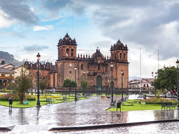 Vista Catedral Del Cusco Día Lluvioso Perú — Foto de Stock