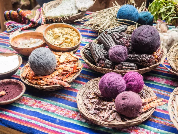 Views of the artisan products created with natural products of the village of Chinchero, Peru