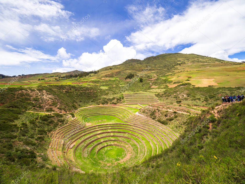 Views of the archaeological site of Moray in Peru, near Cuzco and the village of Maras