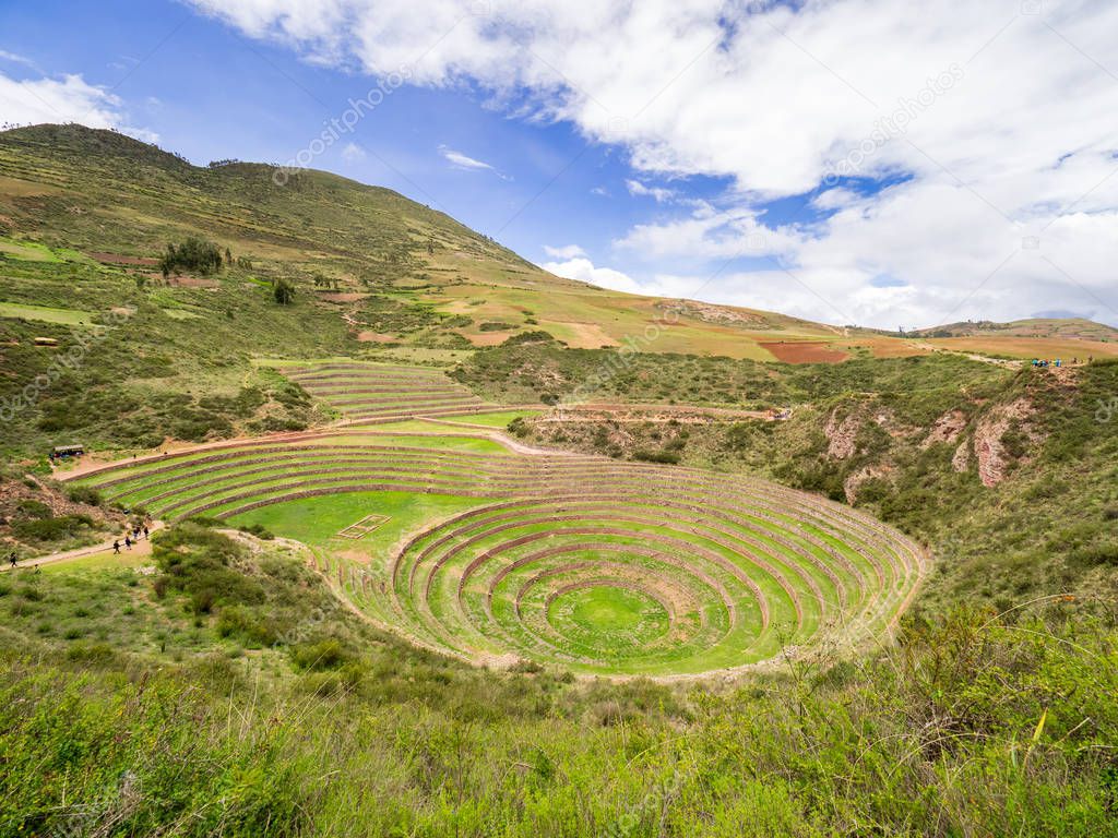 Views of the archaeological site of Moray in Peru, near Cuzco and the village of Maras