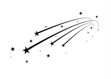 Soyut düşen yıldız vektör - beyaz arka plan üzerinde zarif yıldız izi ile siyah kayan yıldız - meteor, kuyruklu yıldız, asteroit