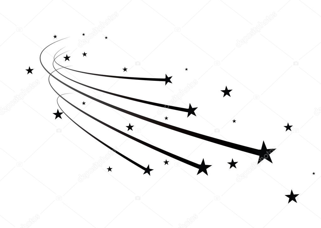 Abstract Falling Star Vector - Black Shooting Star with Elegant Star Trail on White Background - Meteoroid, Comet, Asteroid