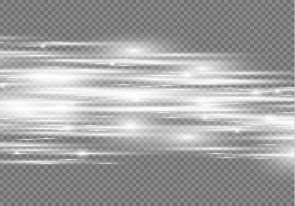 Effet spécial blanc. Rayures lumineuses sur fond transparent. Belle lueur et effet de mouvement Spark.particle — Image vectorielle