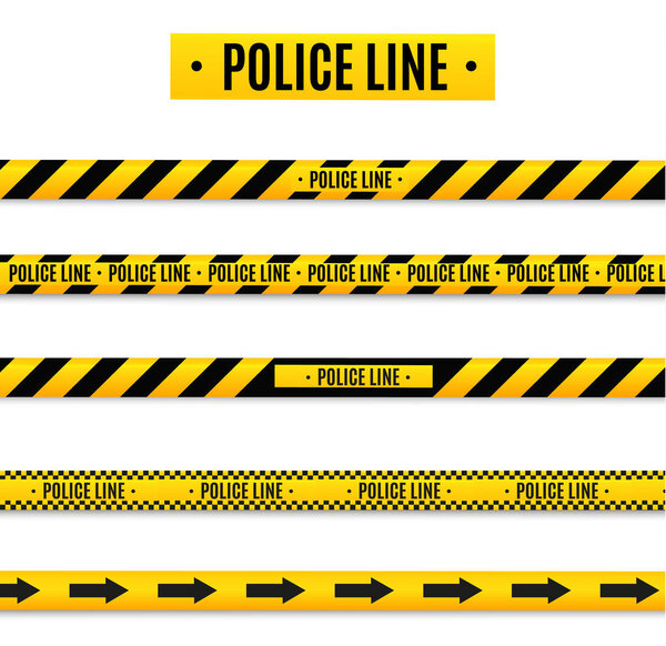 Police Isolated insulation line. Realistic warning tapes. Signs of danger. Vector illustration isolated on a cellular background. Yellow.