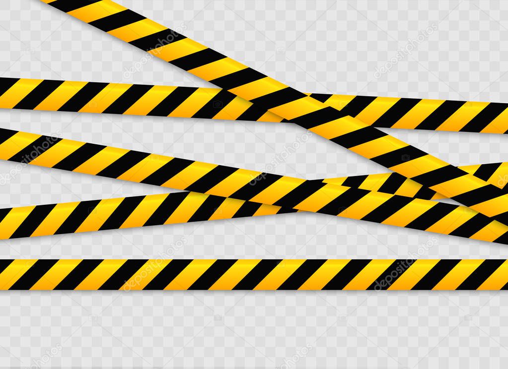 Isolated lines of insulation. Realistic warning tapes. Signs of danger. Vector illustration, isolated on a cellular background. Yellow color