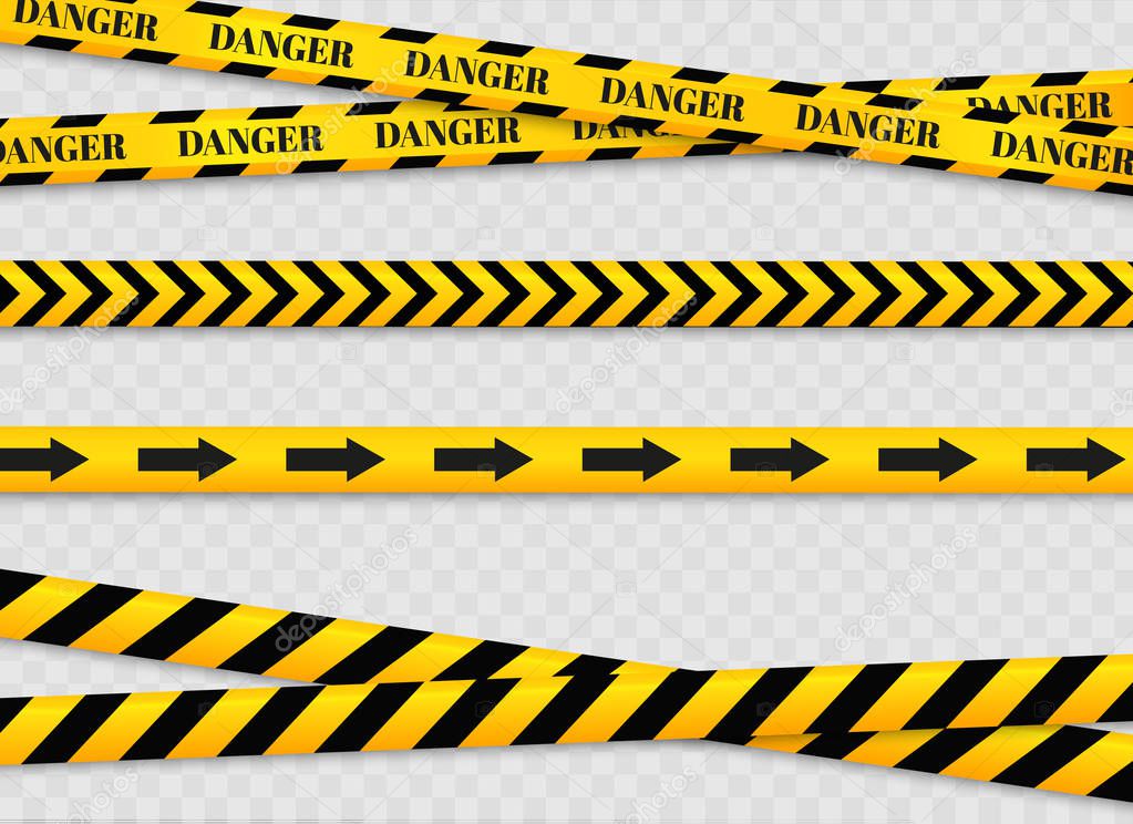 Isolated lines of insulation. Realistic warning tapes. Signs of danger. Vector illustration, isolated on a cellular background. Yellow color