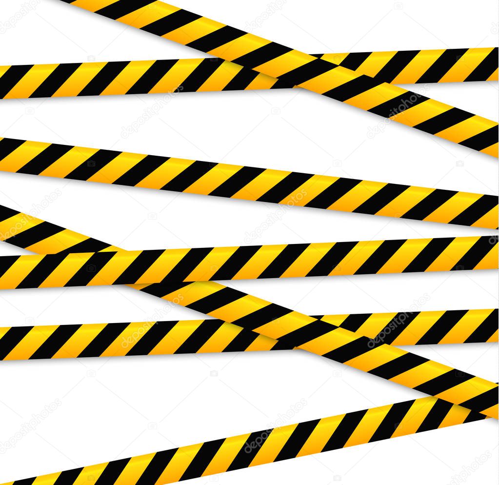 Isolated lines of insulation. Realistic warning tapes. Signs of danger. Vector illustration, isolated on a cellular background. Yellow color