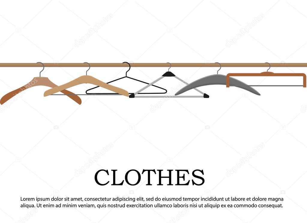 Realistic wooden hangers. For coats, sweaters, dresses, skirts, pants. Design template,layout for graphics, advertising