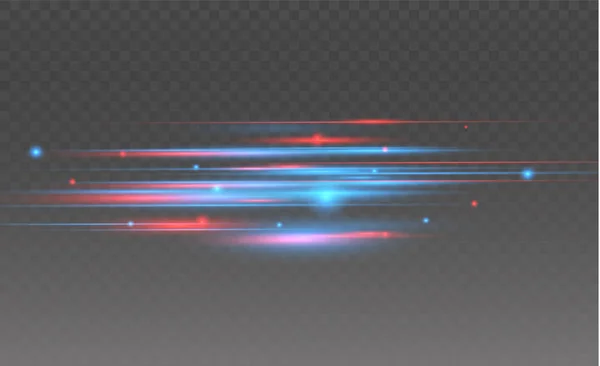 Vektor piros és kék különleges hatást. Fényes csíkok egy átlátszó háttérrel. Gyönyörű fény ragyogás és spark.particle mozgás hatása — Stock Vector