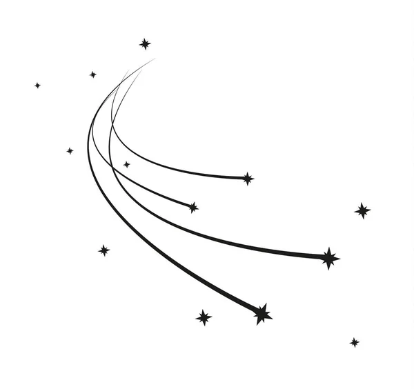 Vector de estrella descendente abstracta - Estrella fugaz negra con elegante rastro de estrella sobre fondo blanco - Meteoroide, cometa, asteroide — Vector de stock