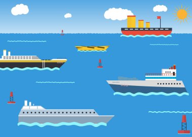 Deniz ya da okyanus cruise düz stil vektör kavramı.