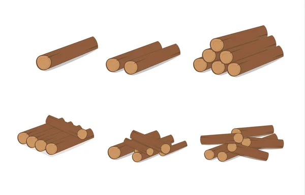 Wooden logs. Brown bark of felled dry wood. Purchase for construction. Vector illustration. A set of wooden straps for wood, an illustration of the industry of wood materials. Wood boards — Stock Vector