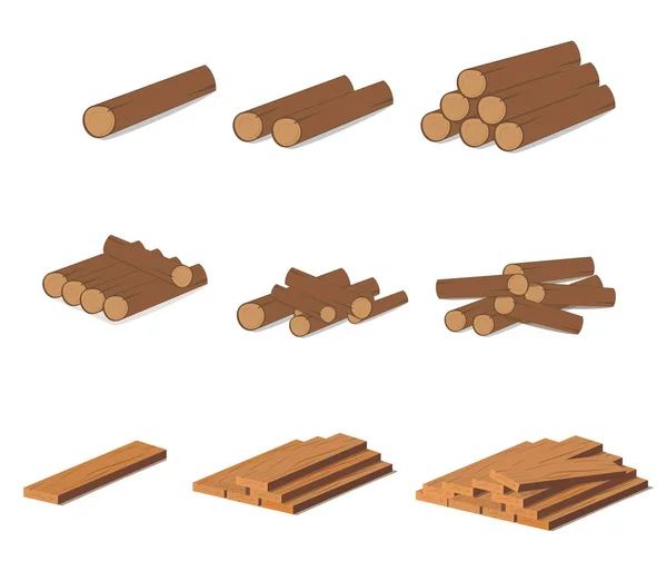 Ξύλινα κούτσουρα. Καφέ φλοιό του υλοτομημένα ξηρό ξύλο. Αγορά για την κατασκευή. Εικονογράφηση διάνυσμα. Μια σειρά από ξύλινα ιμάντες για το ξύλο, μια απεικόνιση της βιομηχανίας της υλικά το ξύλο. Ξύλινες σανίδες — Διανυσματικό Αρχείο