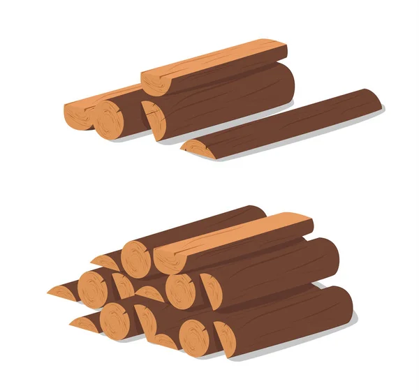 木制原木。被砍伐的干木材棕色树皮。购买建筑。矢量插图。一套木制木带, 是木质材料行业的例证。木板板 — 图库矢量图片
