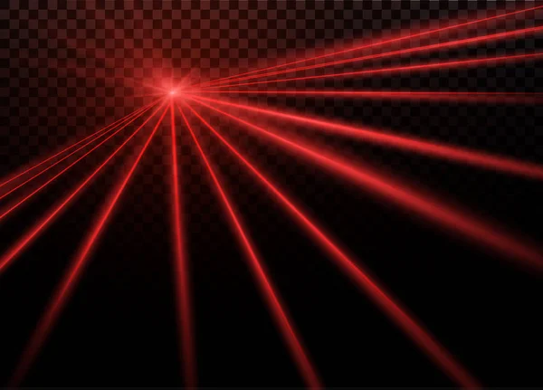 Abstrakter roter Laserstrahl. Transparent isoliert auf schwarzem Hintergrund. Vektorillustration.die Lichteffekte.Flutlichtrichtung. — Stockvektor