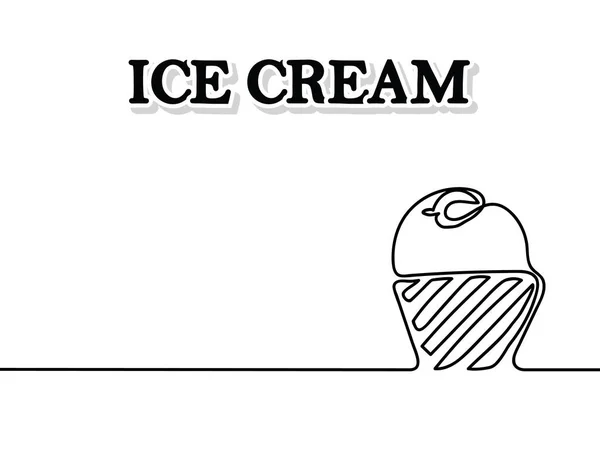 El helado es negro. Dibujo continuo de línea. Hermoso diseño para un fondo negro. Ilustración vectorial . — Vector de stock