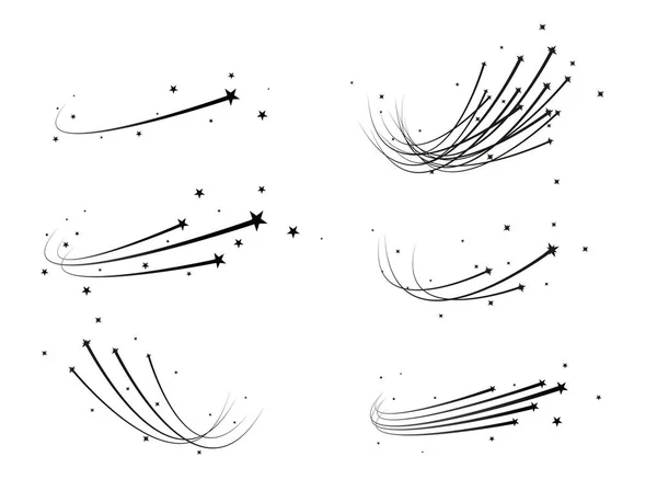 Vector de estrella descendente abstracta - Estrella fugaz negra con elegante rastro de estrella sobre fondo blanco - Meteoroide, cometa, asteroide — Vector de stock