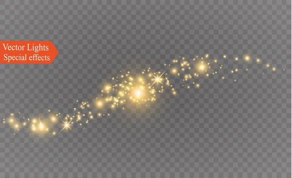 Vita gnistor och gyllene stjärnor glittrar speciell ljuseffekt. Vektor gnistrar på transparent bakgrund. Julens abstrakta mönster. Mousserande magiska dammpartiklar. — Stock vektor