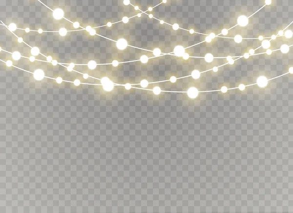 Luci di Natale isolati elementi di design realistici. Luci luminose per Natale Biglietti di Natale, banner, manifesti, web design. Decorazioni di ghirlande. Lampada al neon Led — Vettoriale Stock