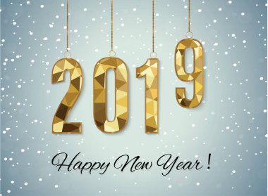 2019 altın yeni yıl işareti altın glitter ve siyah arka plan üzerine yükleme paneli ile. Vektör yeni yıl çizim