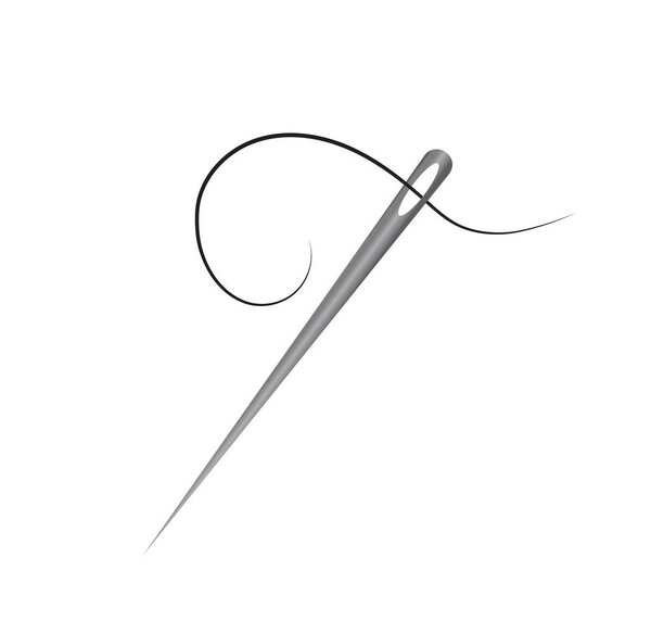 Needle with thread on white background. article for sewing. vector illustration. sew a hole on clothes