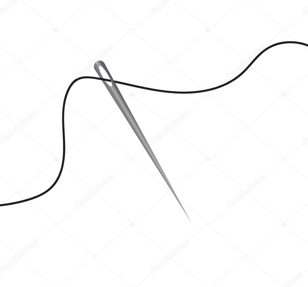 Needle with thread on white background. article for sewing. vector illustration. sew a hole on clothes