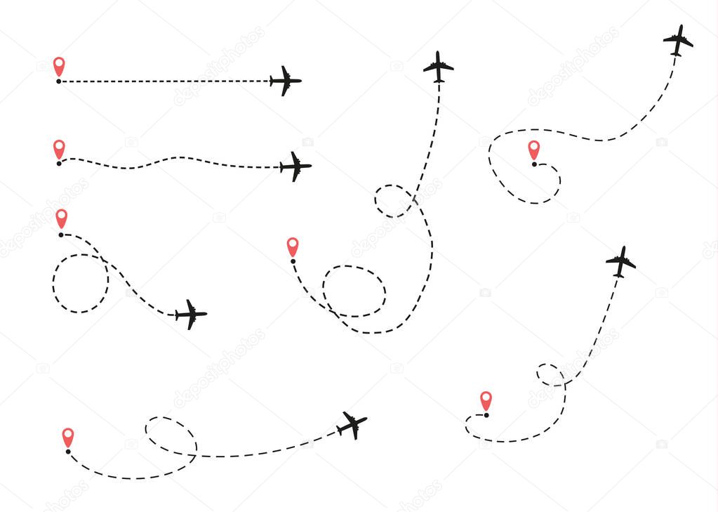 airplane is in a dotted line. 