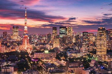 Tokyo Kulesi ve Şehir Silüeti gün batımında