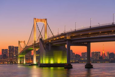 Alacakaranlıkta Gökkuşağı Köprüsü ve Tokyo Kulesi