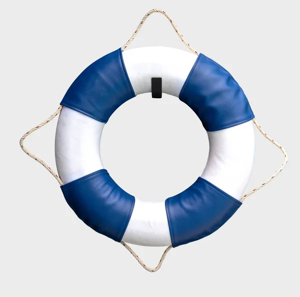 白い背景に白と青の救命浮環 — ストック写真