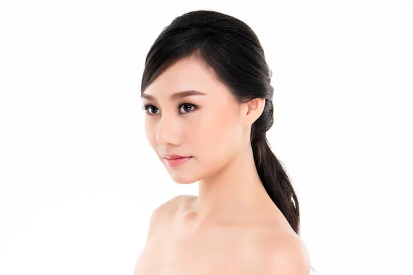 Gyönyörű Fiatal Ázsiai Tiszta Friss Bőr Félrenézni Lány Kozmetika Szembe — Stock Fotó