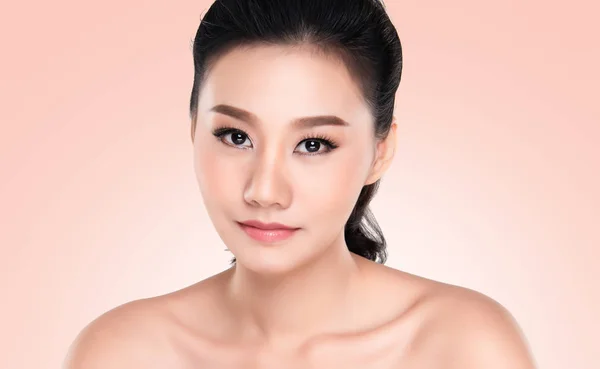 Beautiful Young Asian Woman Clean Fresh Skin Look Away Girl — Stock Photo, Image