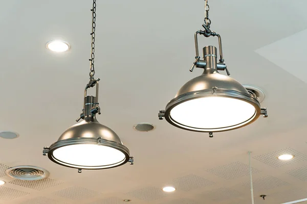 Loft Lampes Industrielles Contre Dans Café Café — Photo