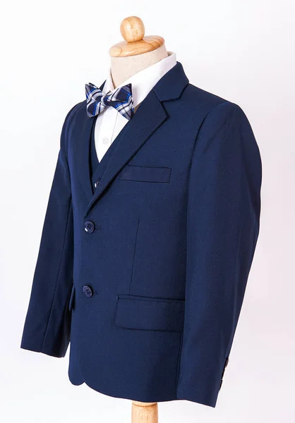 Hermoso Traje Chaqueta Azul Los Hombres Con Camisa Pajarita Sobre — Foto de Stock