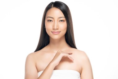 Temiz ciltli güzel Asyalı bir kadın.,