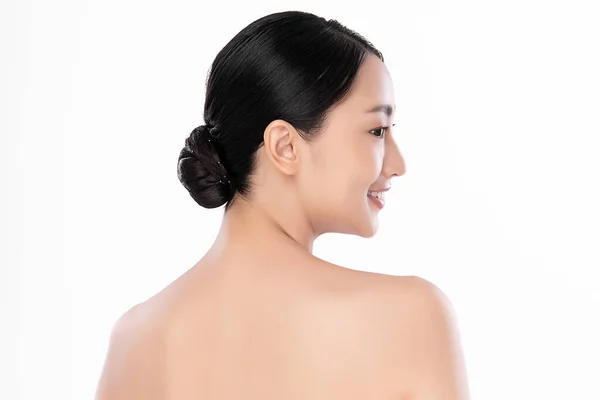 Back View Beautiful Asian Woman Smile Clean Fresh Skin Positive — Φωτογραφία Αρχείου