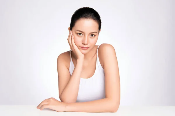 Retrato Cara Mujer Belleza Mujer Asiática Joven Hermosa Con Piel —  Fotos de Stock