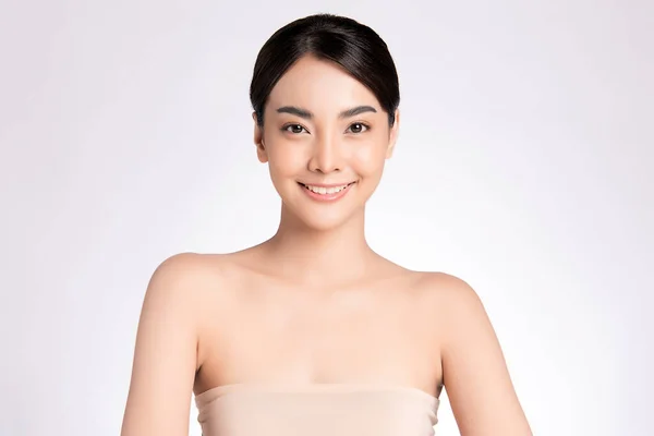 Retrato Cara Mujer Belleza Mujer Asiática Joven Hermosa Con Piel — Foto de Stock