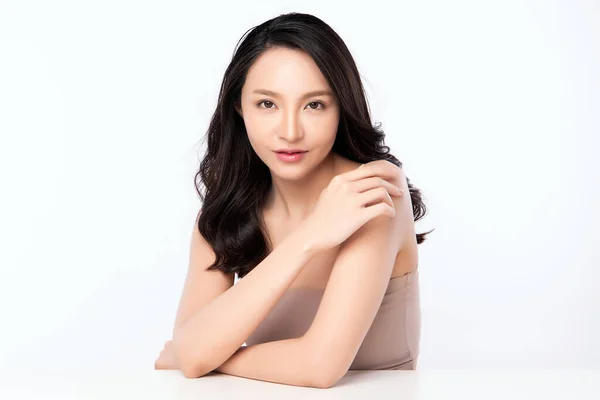 Beautiful Young Asian Woman Touching Her Body Fresh Healthy Skin — Stock Photo, Image