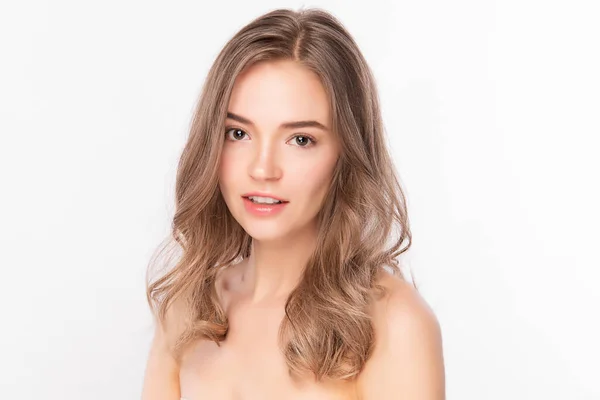 Bela Jovem Asiático Mulher Com Limpo Fresco Pele Branco Fundo — Fotografia de Stock